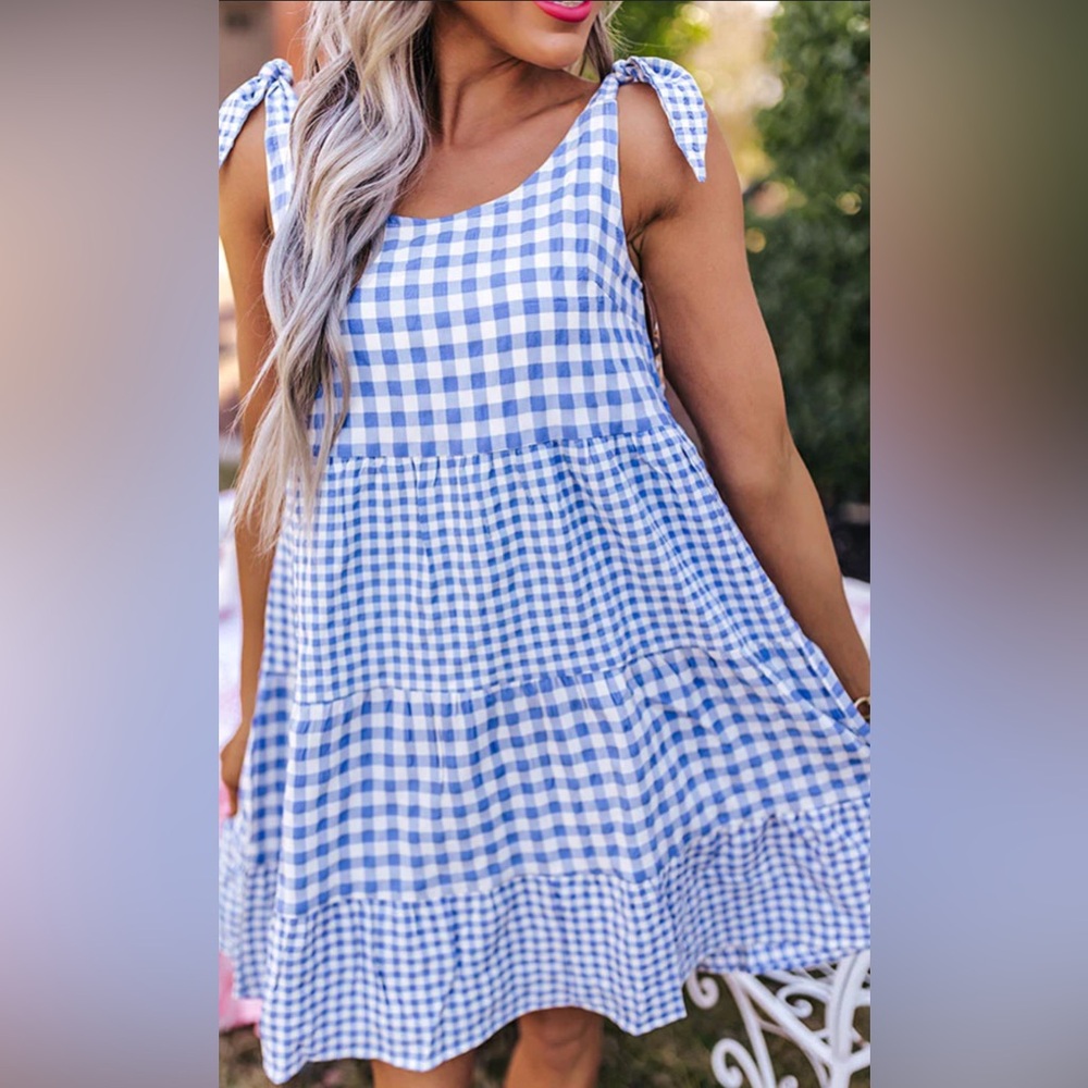 Blue and White Tiered Scoop Neck Sundress